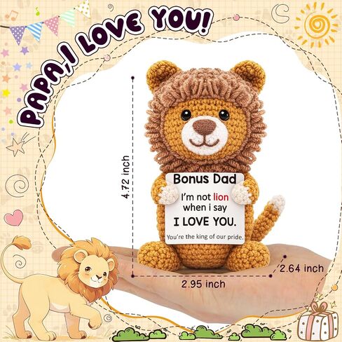 WELLBANEE Bonus Dad Fathers Day Birthday Gifts, Positive Lion Step Dad Gifts from Daughter Son Wife, Small I Love You Gift for Dads Papa, Funny Cute Leo Doll for Bonus-Dads in Saudi Arabia