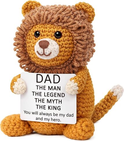WELLBANEE Bonus Dad Fathers Day Birthday Gifts, Positive Lion Step Dad Gifts from Daughter Son Wife, Small I Love You Gift for Dads Papa, Funny Cute Leo Doll for Bonus-Dads in Saudi Arabia