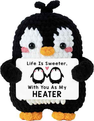 Penguin Romantic Gift - Valentines Day Gifts for Him, Her, Men, Boyfriend, Women, Girlfriend, Husband, Wife - Crochet Penguin Plush Couples Gifts for Anniversary, Birthday, Christmas, Stocking Stuffer in Saudi Arabia