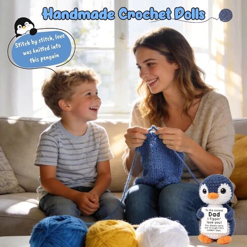 Fathers Day Dad Gifts from Daughter Son, Mini Dad Birthday Gift Father's Day Card Decoration Ideas Funny Daddy Gift Bonus Step New Single Best Dads Ever Present Christmas 2026 Handmade Crochet Penguin in Saudi Arabia