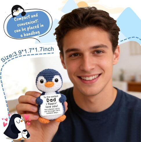 Fathers Day Dad Gifts from Daughter Son, Mini Dad Birthday Gift Father's Day Card Decoration Ideas Funny Daddy Gift Bonus Step New Single Best Dads Ever Present Christmas 2026 Handmade Crochet Penguin in Saudi Arabia
