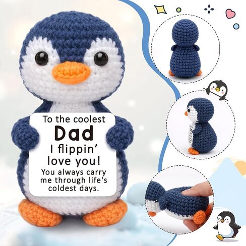 Fathers Day Dad Gifts from Daughter Son, Mini Dad Birthday Gift Father's Day Card Decoration Ideas Funny Daddy Gift Bonus Step New Single Best Dads Ever Present Christmas 2026 Handmade Crochet Penguin in Saudi Arabia