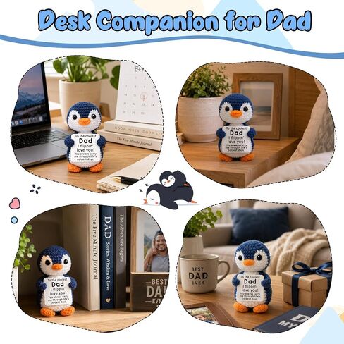 Fathers Day Dad Gifts from Daughter Son, Mini Dad Birthday Gift Father's Day Card Decoration Ideas Funny Daddy Gift Bonus Step New Single Best Dads Ever Present Christmas 2026 Handmade Crochet Penguin in Saudi Arabia