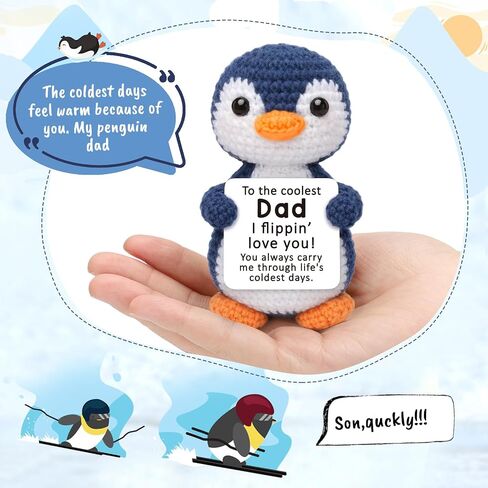 Fathers Day Dad Gifts from Daughter Son, Mini Dad Birthday Gift Father's Day Card Decoration Ideas Funny Daddy Gift Bonus Step New Single Best Dads Ever Present Christmas 2026 Handmade Crochet Penguin in Saudi Arabia
