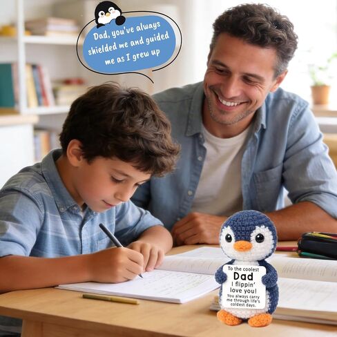 Fathers Day Dad Gifts from Daughter Son, Mini Dad Birthday Gift Father's Day Card Decoration Ideas Funny Daddy Gift Bonus Step New Single Best Dads Ever Present Christmas 2026 Handmade Crochet Penguin in Saudi Arabia