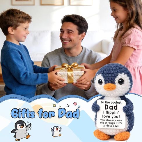 Fathers Day Dad Gifts from Daughter Son, Mini Dad Birthday Gift Father's Day Card Decoration Ideas Funny Daddy Gift Bonus Step New Single Best Dads Ever Present Christmas 2026 Handmade Crochet Penguin in Saudi Arabia