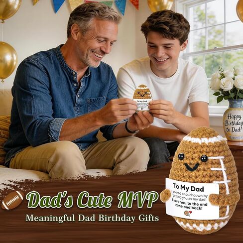 Fathers Day Dad Gifts from Daughter Son, Handmade Crochet Football Father's Day Birthday Gift for Dad, Unique Fathersday Present for Papa Stepdad Bonus Dads, Positive Pocket Hug Cozy Desk Decor in Saudi Arabia