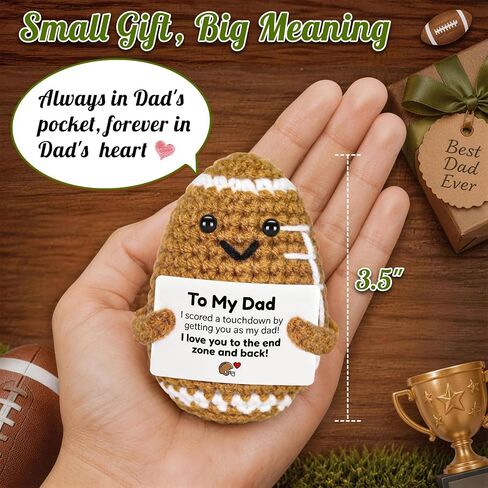 Fathers Day Dad Gifts from Daughter Son, Handmade Crochet Football Father's Day Birthday Gift for Dad, Unique Fathersday Present for Papa Stepdad Bonus Dads, Positive Pocket Hug Cozy Desk Decor in Saudi Arabia