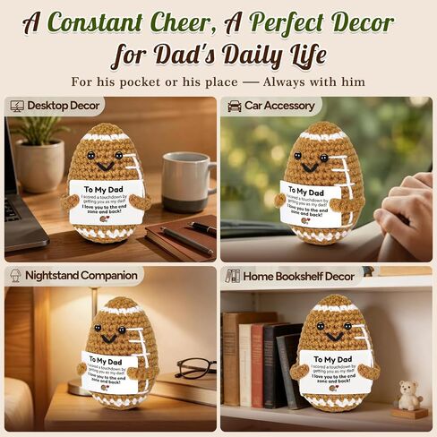 Fathers Day Dad Gifts from Daughter Son, Handmade Crochet Football Father's Day Birthday Gift for Dad, Unique Fathersday Present for Papa Stepdad Bonus Dads, Positive Pocket Hug Cozy Desk Decor in Saudi Arabia