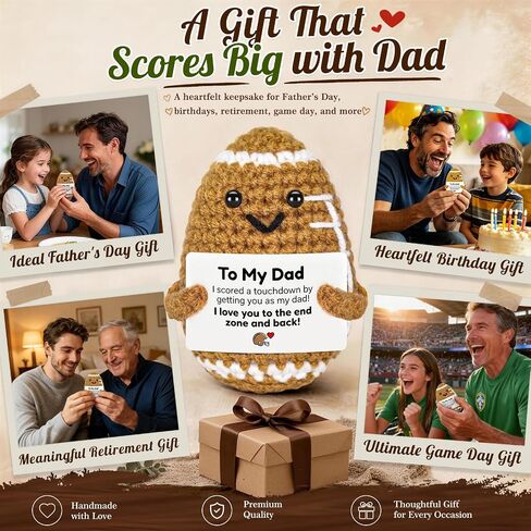 Fathers Day Dad Gifts from Daughter Son, Handmade Crochet Football Father's Day Birthday Gift for Dad, Unique Fathersday Present for Papa Stepdad Bonus Dads, Positive Pocket Hug Cozy Desk Decor in Saudi Arabia