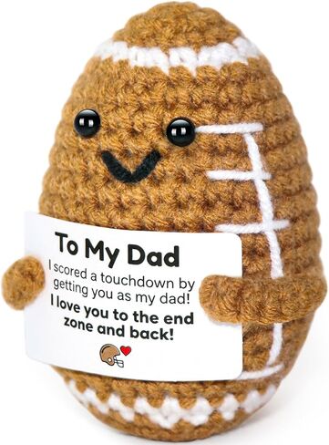 Fathers Day Dad Gifts from Daughter Son, Handmade Crochet Football Father's Day Birthday Gift for Dad, Unique Fathersday Present for Papa Stepdad Bonus Dads, Positive Pocket Hug Cozy Desk Decor in Saudi Arabia