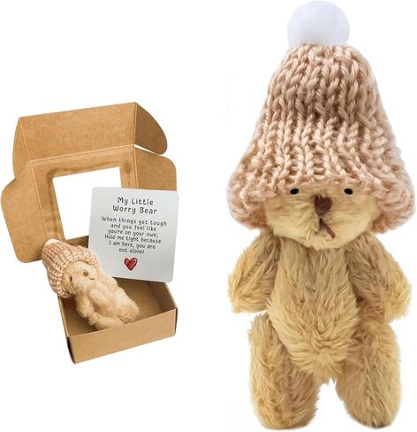 A Handmade Bear Wearing a hat, with an Encouraging Card Included in the Packaging. This Pocket-Sized Handmade Bear Brings Comfort to Adults—It's the for Loved Ones, Family, and Friends. in Saudi Arabia
