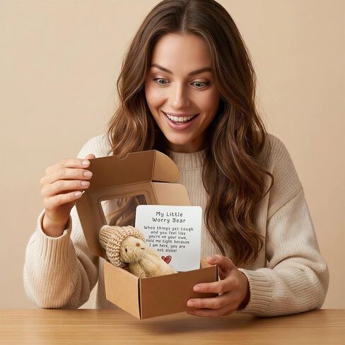 A Handmade Bear Wearing a hat, with an Encouraging Card Included in the Packaging. This Pocket-Sized Handmade Bear Brings Comfort to Adults—It's the for Loved Ones, Family, and Friends. in Saudi Arabia