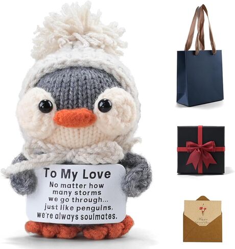 Handmade Crochet Penguin Gift Set for Boyfriend Girlfriend, Wife Husband, Beloved Lover & Couples - Romantic I Love You Present for Valentine's Day, Wedding Anniversary & Birthday in Saudi Arabia