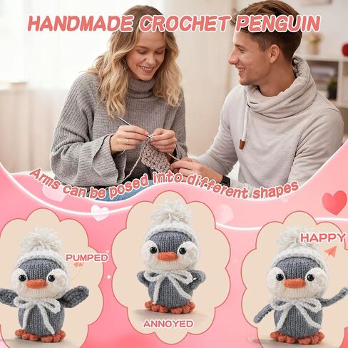 Handmade Crochet Penguin Gift Set for Boyfriend Girlfriend, Wife Husband, Beloved Lover & Couples - Romantic I Love You Present for Valentine's Day, Wedding Anniversary & Birthday in Saudi Arabia