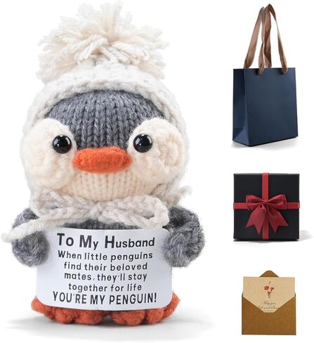 Handmade Crochet Penguin Gift Set for Boyfriend Girlfriend, Wife Husband, Beloved Lover & Couples - Romantic I Love You Present for Valentine's Day, Wedding Anniversary & Birthday in Saudi Arabia