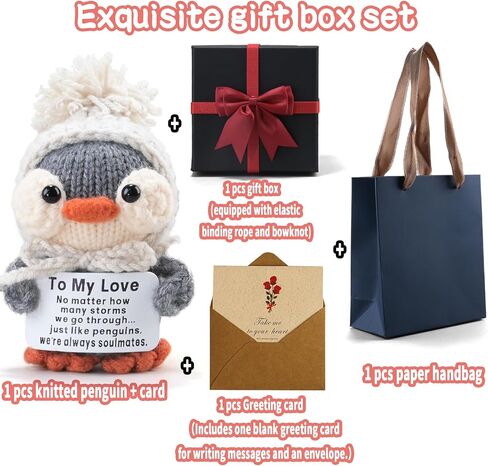 Handmade Crochet Penguin Gift Set for Boyfriend Girlfriend, Wife Husband, Beloved Lover & Couples - Romantic I Love You Present for Valentine's Day, Wedding Anniversary & Birthday in Saudi Arabia