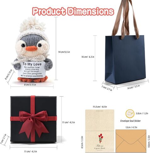 Handmade Crochet Penguin Gift Set for Boyfriend Girlfriend, Wife Husband, Beloved Lover & Couples - Romantic I Love You Present for Valentine's Day, Wedding Anniversary & Birthday in Saudi Arabia