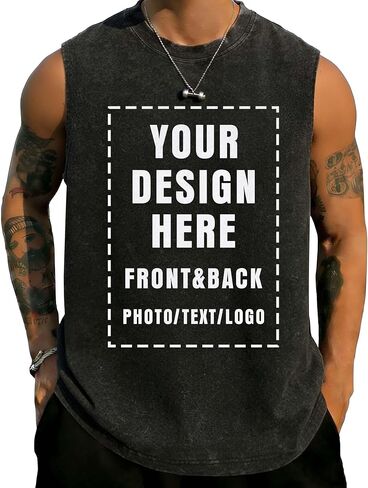 Custom Sleeveless Tshirt for Men Oversized Washed Vintage Tank Top Add Your Photo Text Logo Personalized Graphic Tee Multicolor in Saudi Arabia