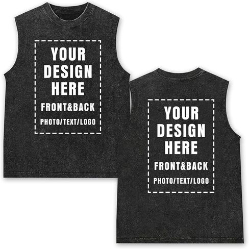 Custom Sleeveless Tshirt for Men Oversized Washed Vintage Tank Top Add Your Photo Text Logo Personalized Graphic Tee Multicolor in Saudi Arabia