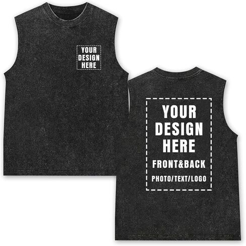 Custom Sleeveless Tshirt for Men Oversized Washed Vintage Tank Top Add Your Photo Text Logo Personalized Graphic Tee Multicolor in Saudi Arabia
