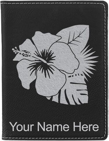 LaserGram Faux Leather Passport Holder, Hibiscus Flower 2, Personalized Engraving Included (White) in Kuwait