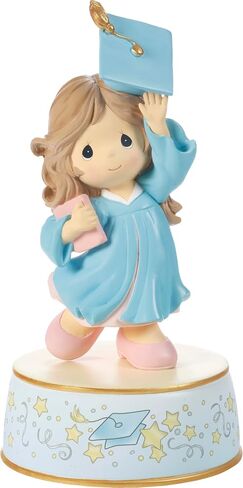 Precious Moments Graduation Musical for Girls | from Cap and Gown to New Horizons Brunette Girl in Blue Gown Resin Musical | Graduation Gift | Kindergarten Graduation in Kuwait