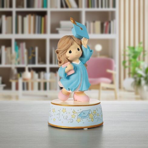 Precious Moments Graduation Musical for Girls | from Cap and Gown to New Horizons Brunette Girl in Blue Gown Resin Musical | Graduation Gift | Kindergarten Graduation in Kuwait