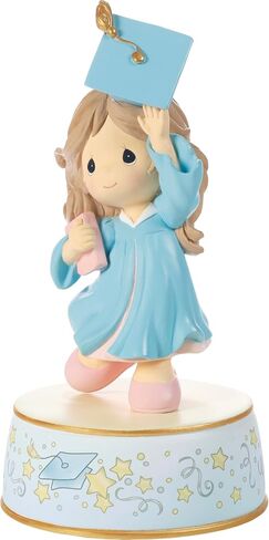 Precious Moments Graduation Musical for Girls | from Cap and Gown to New Horizons Brunette Girl in Blue Gown Resin Musical | Graduation Gift | Kindergarten Graduation in Kuwait