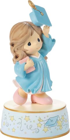 Precious Moments Graduation Musical for Girls | from Cap and Gown to New Horizons Brunette Girl in Blue Gown Resin Musical | Graduation Gift | Kindergarten Graduation in Kuwait