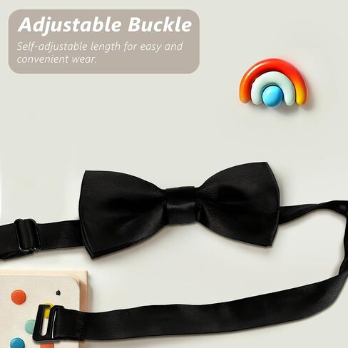 2 Pack Kids Bow Tie - Elegant Solid Color Satin Adjustable Neck Bowtie for Children's Wedding and Party Events in Kuwait