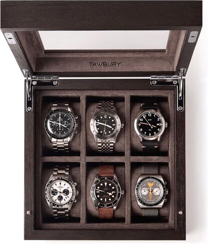 TAWBURY Wooden Watch Box for Men – 6 Watch Box Wood | Wooden Mens Watch Box Rustic | 6 Watch Case for Women & Men | Watch Collection Box for Men | Wrist Watch Storage Case for Men Wood in Kuwait