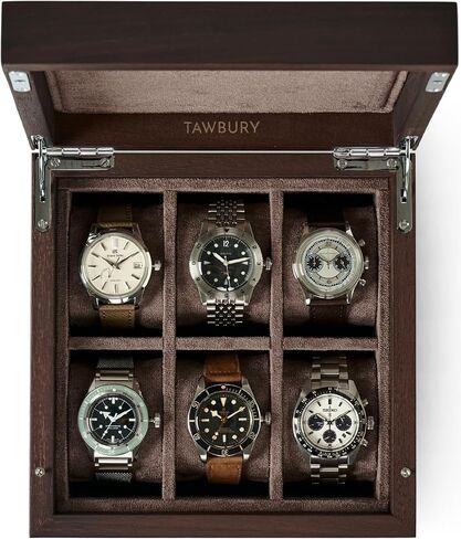 TAWBURY Wooden Watch Box for Men – 6 Watch Box Wood | Wooden Mens Watch Box Rustic | 6 Watch Case for Women & Men | Watch Collection Box for Men | Wrist Watch Storage Case for Men Wood in Kuwait