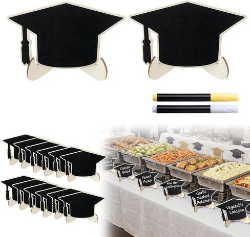 Eaasty 24 Pcs Mini Chalkboard Signs Party Food Labels for Party Buffet with Stand 2 Pen Small Erasable Reusable Wooden Blackboard for Table Setting Name Decorations(Grad Cap) in Kuwait