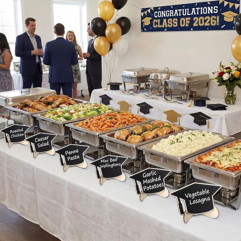 Eaasty 24 Pcs Mini Chalkboard Signs Party Food Labels for Party Buffet with Stand 2 Pen Small Erasable Reusable Wooden Blackboard for Table Setting Name Decorations(Grad Cap) in Kuwait