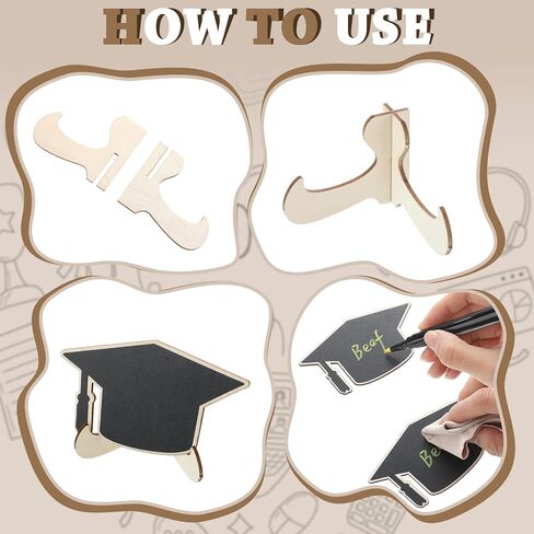 Eaasty 24 Pcs Mini Chalkboard Signs Party Food Labels for Party Buffet with Stand 2 Pen Small Erasable Reusable Wooden Blackboard for Table Setting Name Decorations(Grad Cap) in Saudi Arabia