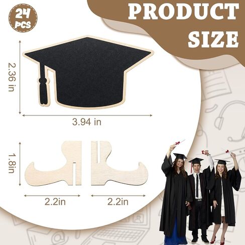 Eaasty 24 Pcs Mini Chalkboard Signs Party Food Labels for Party Buffet with Stand 2 Pen Small Erasable Reusable Wooden Blackboard for Table Setting Name Decorations(Grad Cap) in Kuwait