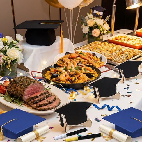 Eaasty 24 Pcs Mini Chalkboard Signs Party Food Labels for Party Buffet with Stand 2 Pen Small Erasable Reusable Wooden Blackboard for Table Setting Name Decorations(Grad Cap) in Saudi Arabia