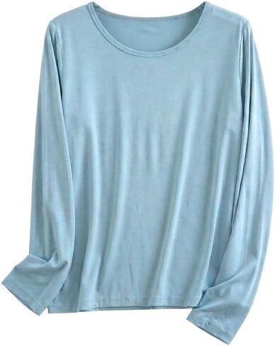Pajama Tops for Women Modal Long Sleeve Sleep Shirt, Soft Solid Color Pajama Shirt, Regular Fit Lounge Top in Saudi Arabia