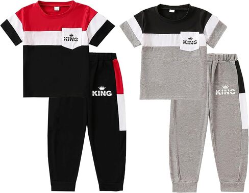 Boys Short Sleeve T-Shirt & Pants 4-Piece Set Boys Casual Clothes Size 4-8 Years Kid Outfits in Saudi Arabia