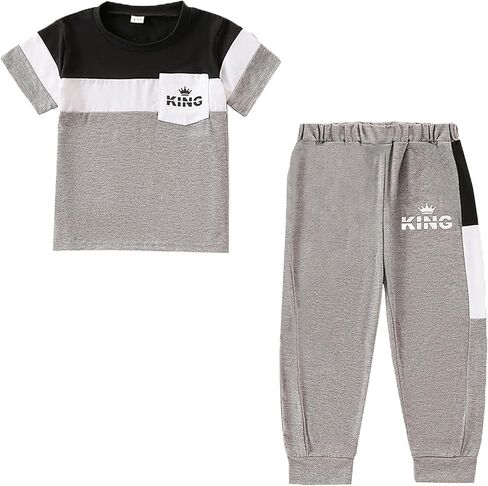 Boys Short Sleeve T-Shirt & Pants 4-Piece Set Boys Casual Clothes Size 4-8 Years Kid Outfits in Saudi Arabia