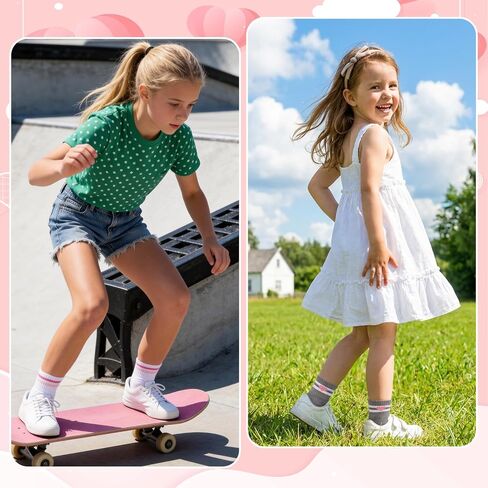 6 Pairs of Kids Athletic Socks, Crew Athletic Sock for Kids, Hearts Stripes Cotton Sock with High Ribbed Top Cuffs, Boys and Girls Socks 8-10 Years Old in Kuwait
