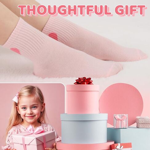 6 Pairs of Kids Athletic Socks, Crew Athletic Sock for Kids, Hearts Stripes Cotton Sock with High Ribbed Top Cuffs, Boys and Girls Socks 8-10 Years Old in Kuwait