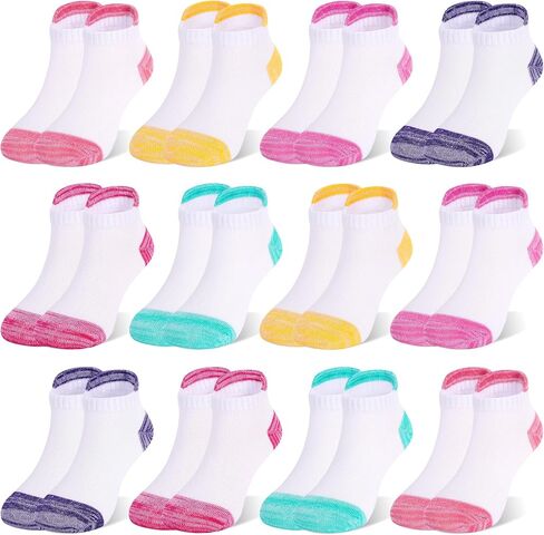 12 Pairs Girls Socks, Kids Athletic Socks with Tab Cotton Running Ankle Sock for Girls Aged 1-14 School Sports in Saudi Arabia