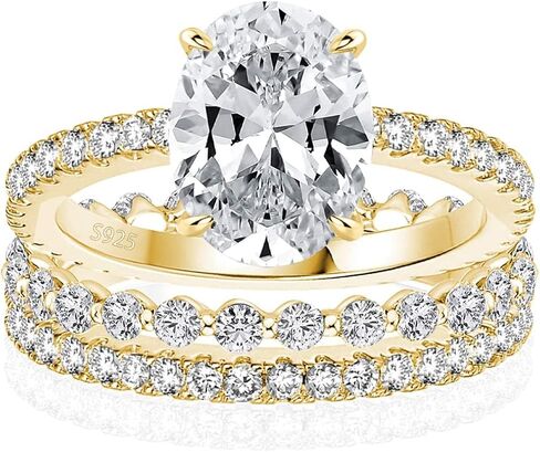 Maxinejewelry 2.0 Carat Oval Wedding Ring Set for Women, 3 Piece 14K Gold Plated Engagement Ring Set, with Two Matching Wedding Bands, S925 Sterling Silver Bridal Jewelry in Saudi Arabia