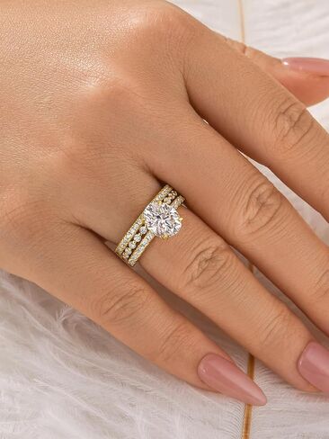 Maxinejewelry 2.0 Carat Oval Wedding Ring Set for Women, 3 Piece 14K Gold Plated Engagement Ring Set, with Two Matching Wedding Bands, S925 Sterling Silver Bridal Jewelry in Saudi Arabia