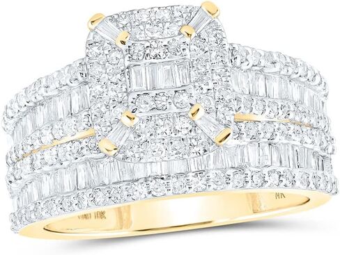 Jewels By Lux 10K Yellow Gold Baguette Diamond Square Bridal Wedding Ring Band Set 1-1/3 Cttw, Womens Size 5-9 in Kuwait