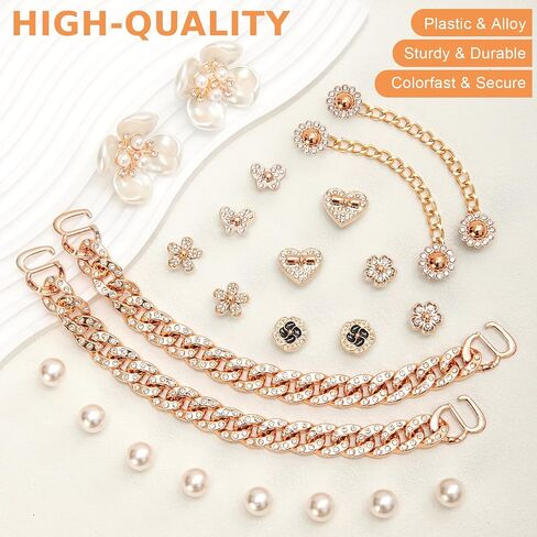 24 Pcs Bling Shoe Charms for Women Gold Chain Accessories Girly Cute Shoe Decoration Include Pearl Rhinestone Butterfly Flower for Party Favor in Saudi Arabia