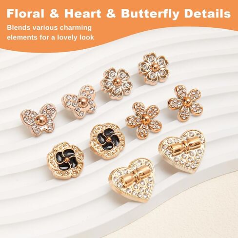 24 Pcs Bling Shoe Charms for Women Gold Chain Accessories Girly Cute Shoe Decoration Include Pearl Rhinestone Butterfly Flower for Party Favor in Saudi Arabia