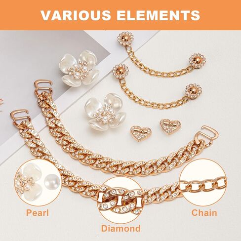 24 Pcs Bling Shoe Charms for Women Gold Chain Accessories Girly Cute Shoe Decoration Include Pearl Rhinestone Butterfly Flower for Party Favor in Saudi Arabia